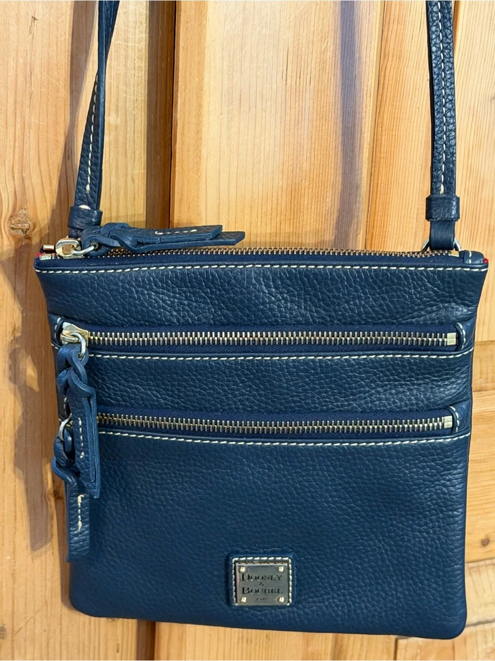 Dooney & Bourke Small Black Crossbody Bag - Classic Leather w/3 Zip Pockets